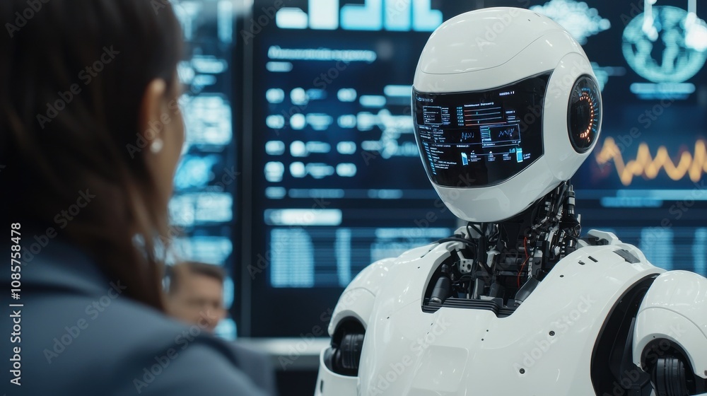 Poster future of human resource management with robots office environment technology insights futuristic vi