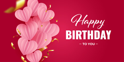 Happy Birthday background with pink hearts. Vector illustration.