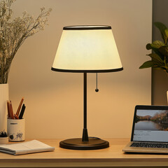 Classic Table Lamp with Linen Shade and Warm Light