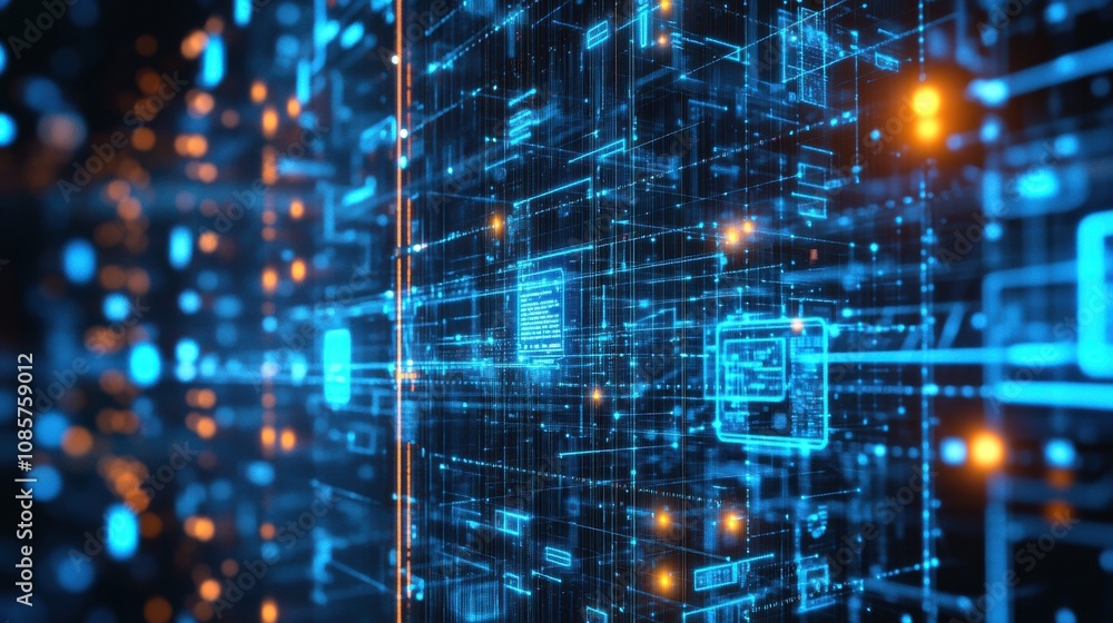 Aufkleber abstract digital technology background featuring glowing blue lines and particles illustrating data 