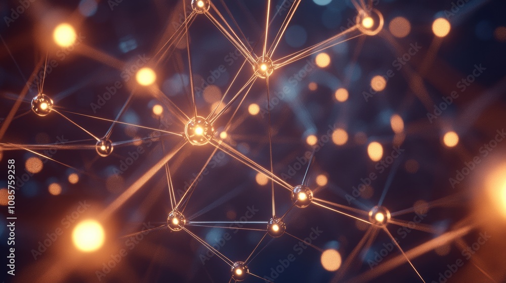 Poster abstract representation of a network with glowing nodes and connections, illustrating the concept of