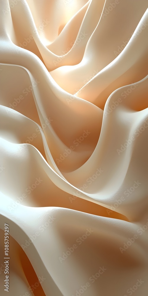 Poster a close-up abstract image of soft, flowing fabric in delicate cream tones, creating a serene and ele