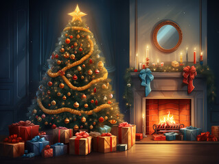 Incredible christmas tree decorated with lots of ornaments