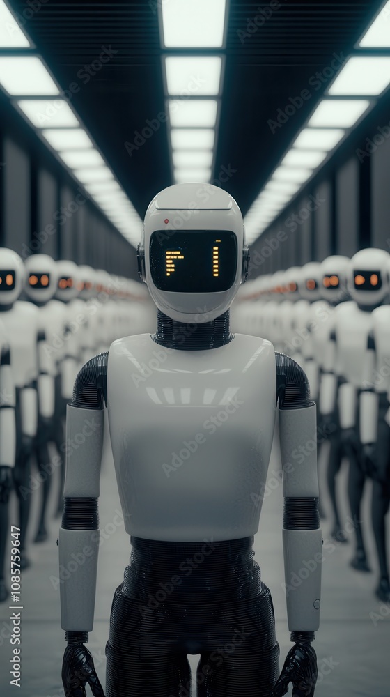Poster robots transforming human resource management in a futuristic workplace environment
