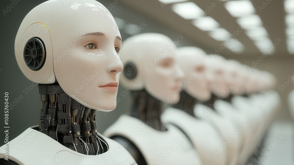 Aufkleber future robots transforming human resource management in a high-tech workspace