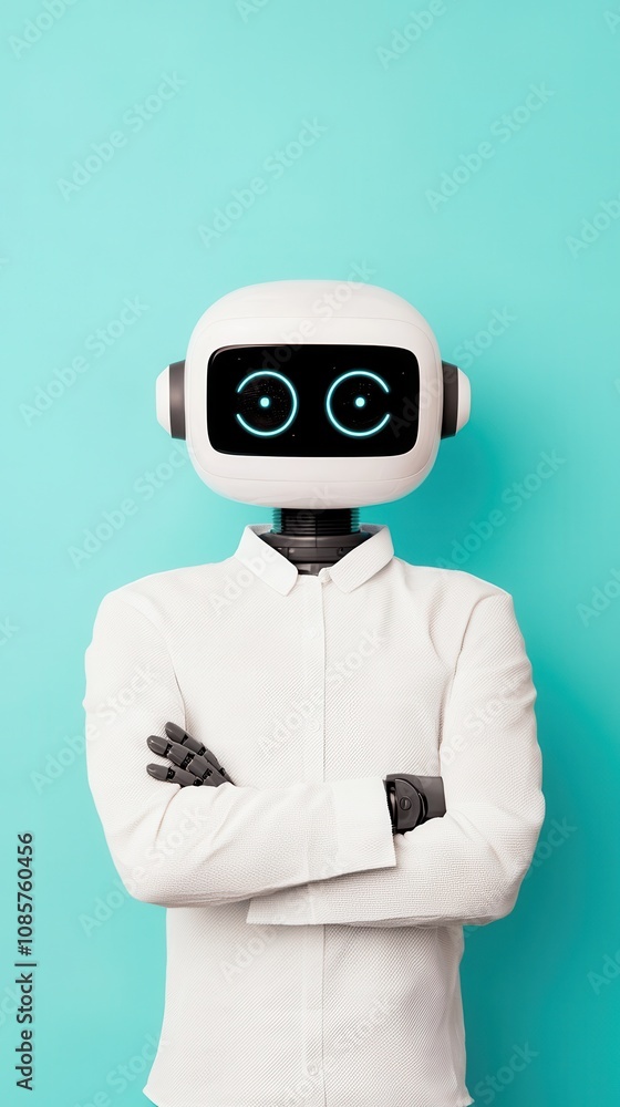 Poster robot revolution future human resource management in a tech-driven world minimalist studio conceptua
