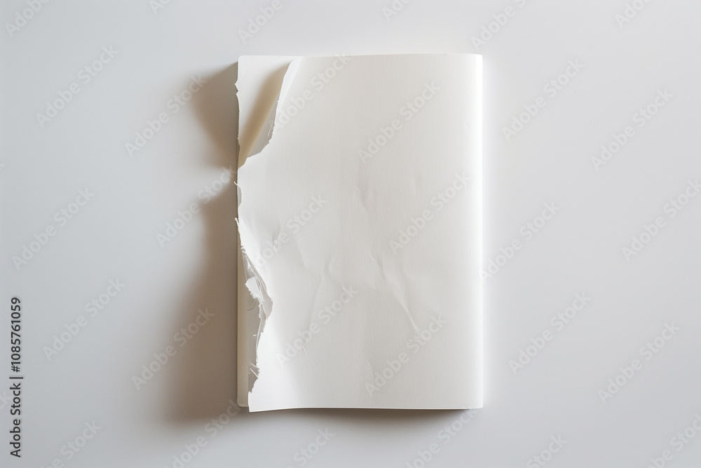 Poster a minimalist notepad with perforated edges lying horizontally on a clean white surface.
