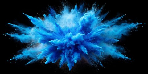 Fototapeta premium Blue Powder Explosion on Black Background, abstract , color , explosion , powder
