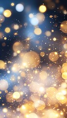 Abstract background with golden light and shining particles floating in a soft bokeh holiday atmosphere perfect for Christmas