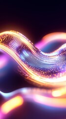Fluid abstract wave of neon light representing futuristic technology over a dark background dynamic and glowing