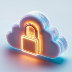Majestic cloud security concept with an abstract digital padlock glowing in vibrant light powerful protection theme