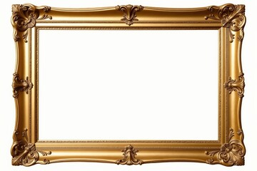 Elegant golden picture frame with ornate detailing on a white background.