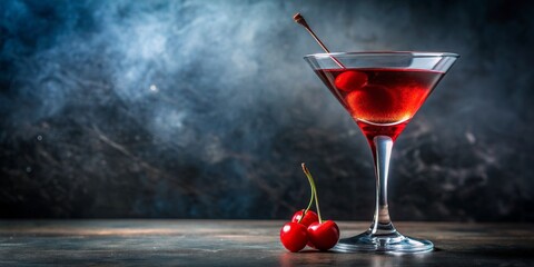 Cherry Martini with a Smoky Background, Glass, Cocktail, Cherry ,drink, cherry, martini