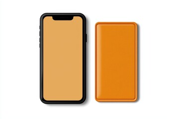 Naklejka premium Smartphone with a portable charger on a minimalist background.