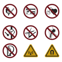 Set of warning signs. Prohibition symbol modern, simple, vector, icon for website design, mobile app, ui. Vector Illustration