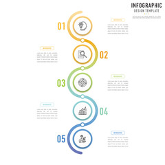 Circular curve infographic template or element with 5 step, process, option, colorful circle, button, round, paper origami, number, arrow, minimal style for sale slide, workflow, planner, agenda, web