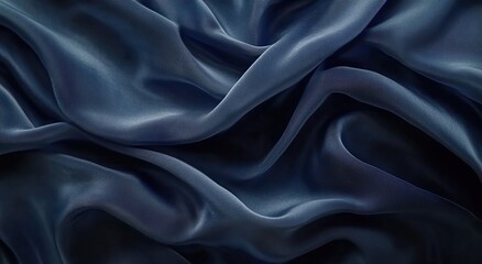 Obraz premium Dark blue silk fabric with folds, a background for design and decoration