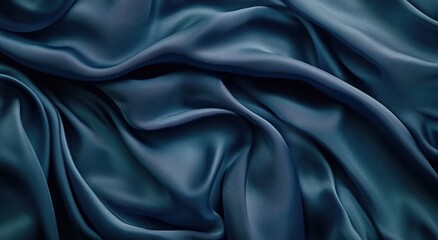 Fototapeta premium Dark blue silk fabric with folds, a background for design and decoration