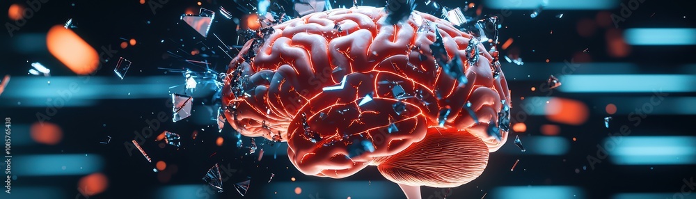 Poster vivid representation of a brain being transformed dynamically.