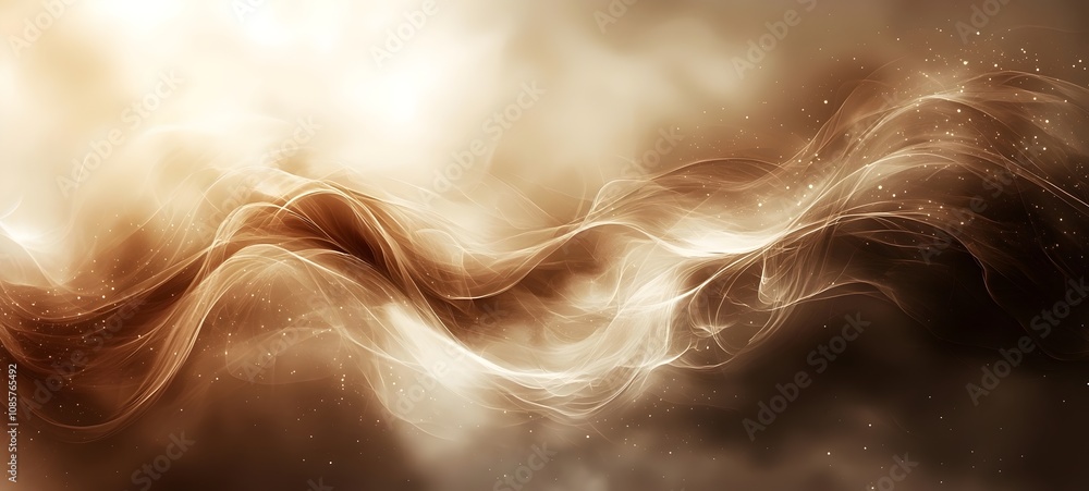 Poster a mesmerizing abstract composition featuring flowing swirls of golden and brown tones, creating a se