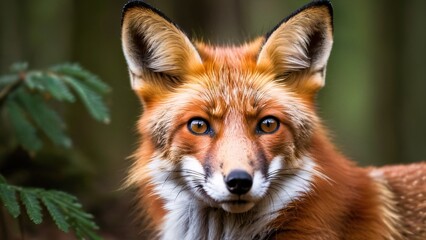 Fototapeta premium Close-Up of a Curious Red Fox in Woodland Setting