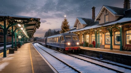 Fototapeta premium the Christmas train has arrived at the station