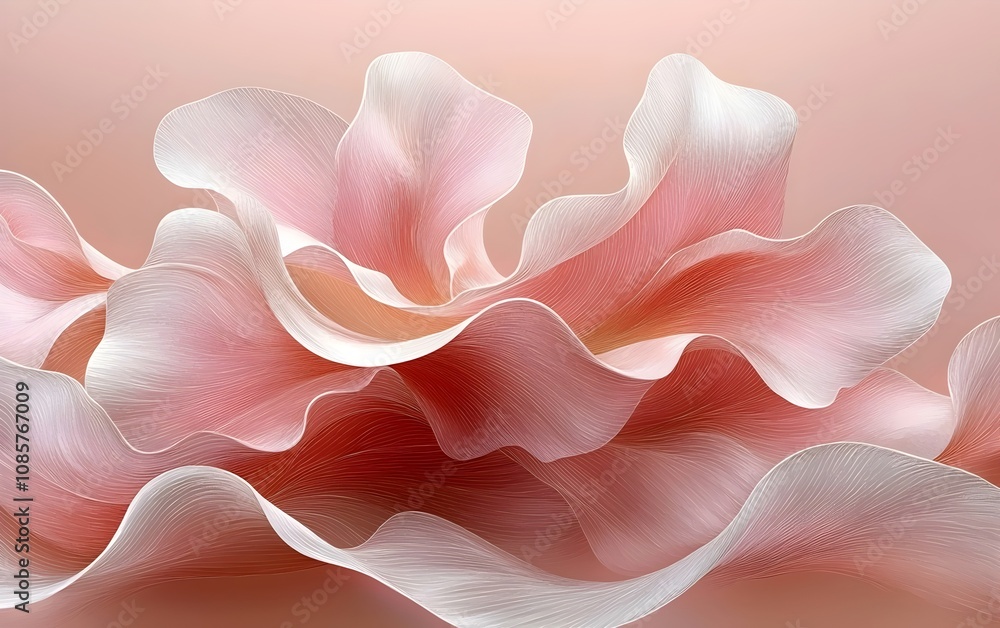 Poster an elegant display of delicate pink petals with soft waves and gradients, creating a serene and calm