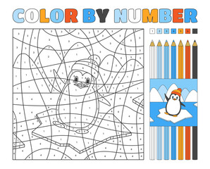 Color by number page with a cute penguin on drifting ice © Irina Fedurtso