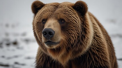 Obraz premium Majestic Brown Bear with Intense Gaze on White Background