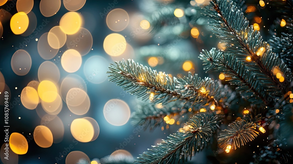 Poster minimalistic new year's background in dark tones with delicate golden streaks and bokeh effects.