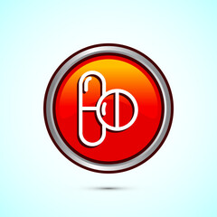 Medicine pills icon design illustration, Medical drugs icon sign. Orange Color Round Button Design