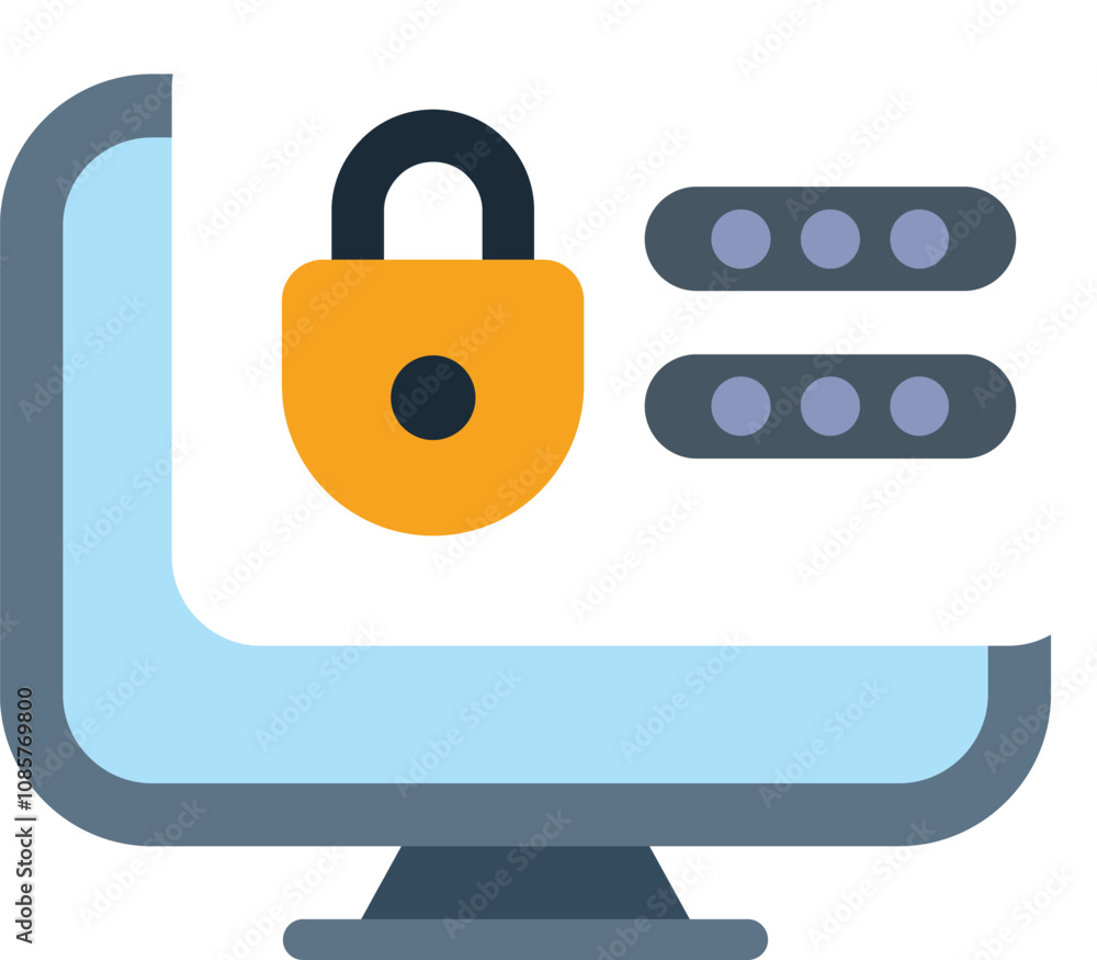 Poster computer security system is using a password and a padlock to protect the data