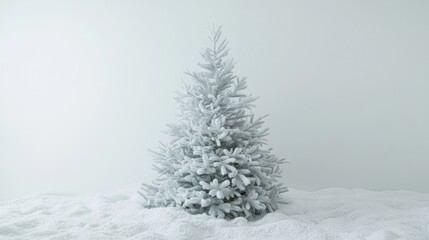 Obraz premium Snowy tree with festive holiday decorations on white background, perfect for a wintery Christmas atmosphere