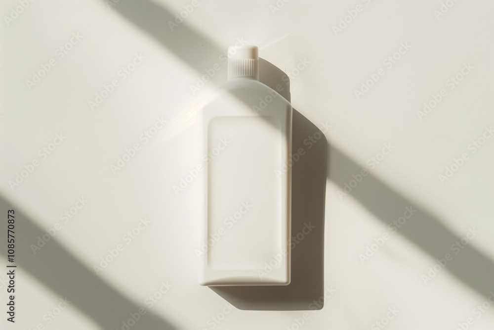 Poster a rectangular shampoo bottle with smooth, rounded edges, standing centered on a bright white backgro