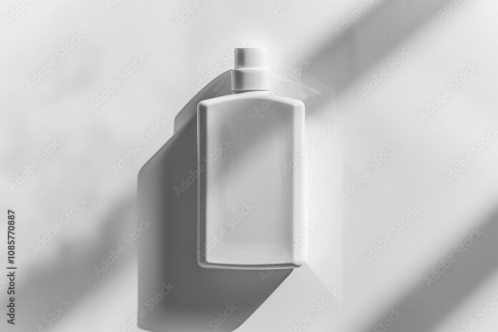 Poster a rectangular shampoo bottle with smooth, rounded edges, standing centered on a bright white backgro