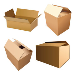 3D Three Square Paper Boxes With Caution Icons d