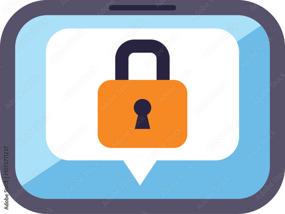 Poster smartphone is showing a speech bubble containing a security lock icon, representing secure communica