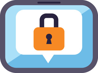 Smartphone is showing a speech bubble containing a security lock icon, representing secure communication