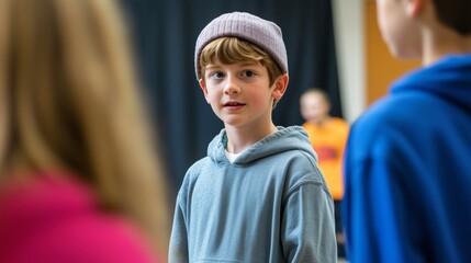 There's a little youngster grinning at the camera. With a number of more people in the background, the scenario seems to be a family get-together or a school function.