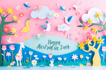Text Happy Australia Day on nature background