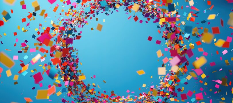 colorful circle party confetti ribbon frame background, round 40