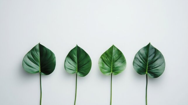 Aesthetic Arrangement of Fresh Green Leaves on a Minimalist Background Emphasizing Natural Beauty and Organic Design Elements for Home Decor and Interior Inspiration