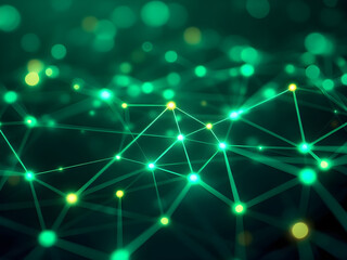 Image of a network of glowing lines, symbolizing digital connections, against a soft, blurred background. The main color should be green to give a sense of electronic energy.