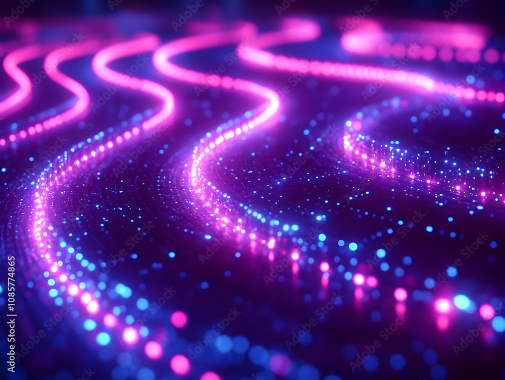 Poster a mesmerizing array of glowing lines in vibrant pink and blue, creating a stunning visual effect.