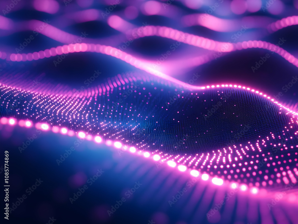 Poster vibrant digital wave patterns in purple and blue tones, creating a dynamic and visually striking abs