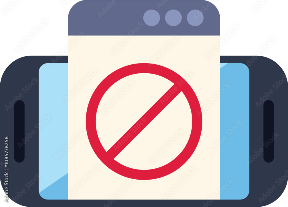Aufkleber smartphone is showing a website with a red forbidden symbol, indicating an error