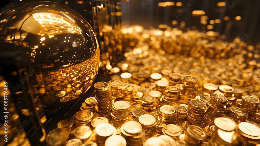 Aufkleber a mesmerizing display of shiny golden coins scattered around, creating a luxurious and impressive at