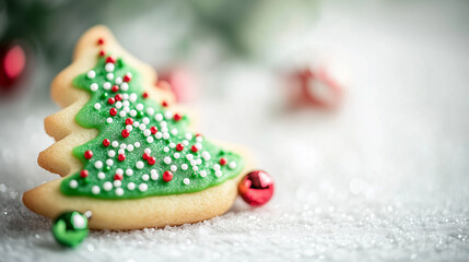 Christmas Background with Tree-Shaped Cookie