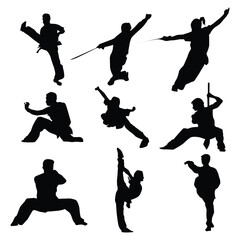 Wushu Player Silhouette Shape Drawing Vol 2