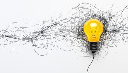 A yellow light bulb on a white background symbolizing creativity amidst chaos and complexity
